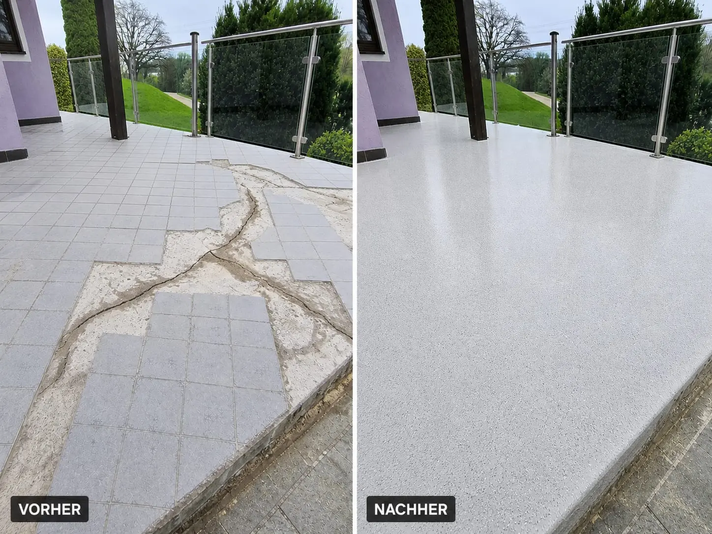 Terrasse vor und nach der fugenlosen Sanierung